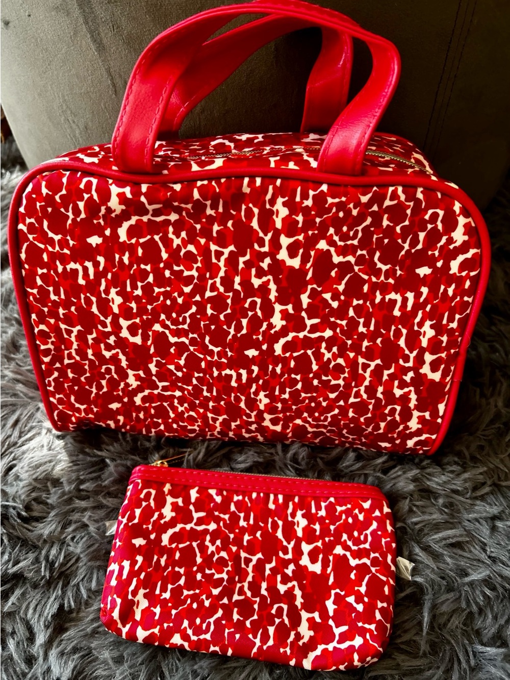 Adrienne Vittadini Red Leopard Print Cosmetic Travel Bag